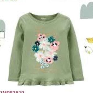 NWT Carter's Kids Green and Pink Long Sleeve Tees with Floral Design ~6M